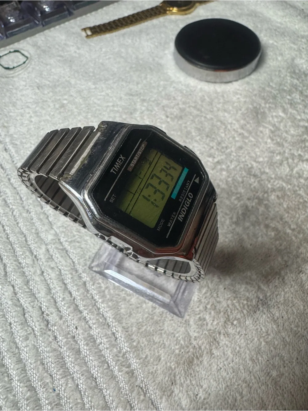 Timex Indiglo Digital Watch - Silver Case with Green Display